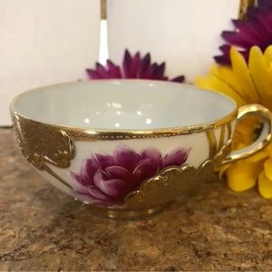 Rare Antique Nagoya SNB Nippon Porcelain Raised Gold Leaf Tea Cup